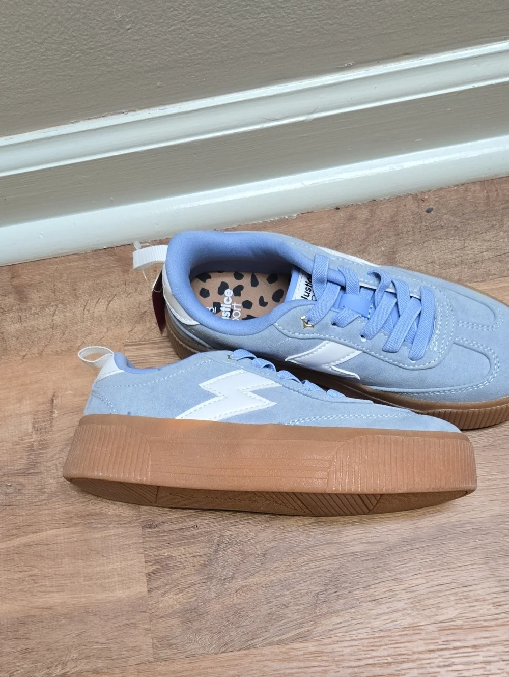 New Girls Light Blue suede Justice Platform Sneakers